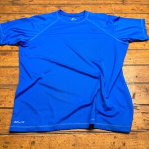 Nike Dri Fit Blue Short Sleeve Athletic‎ T Shirt Men XL V Neck